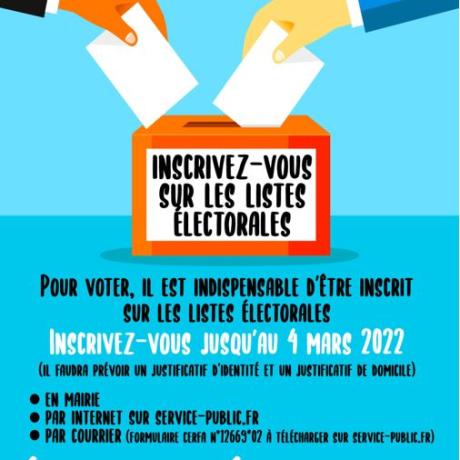 affiche inscriptions listes électorales jusqu'au 4 mars 2022